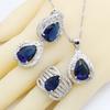 Royal Blue Semi-Precious  Color Bridal Jewelry Sets For Women Bracelet Hoop Earrings Necklace Pendant Rings Gift Box