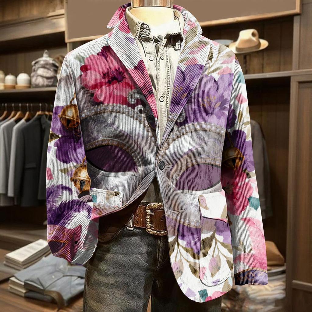 Men's Printed Corduroy Pocket Suit Jacket Cardigan Men's Casual Suit