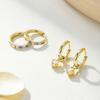 Fashion Simple Light Luxury Stainless Steel Hoop Earrings Daily Inlaid Shining Zircon Embellished Golden Ring