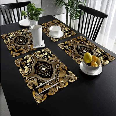 Wunderschöne Leinen-Essmatten mit Perlen und goldenen Blumen. Luxuriöse Tischsets aus Leinen. Dekorieren Sie Esstische. Modisch und schön.