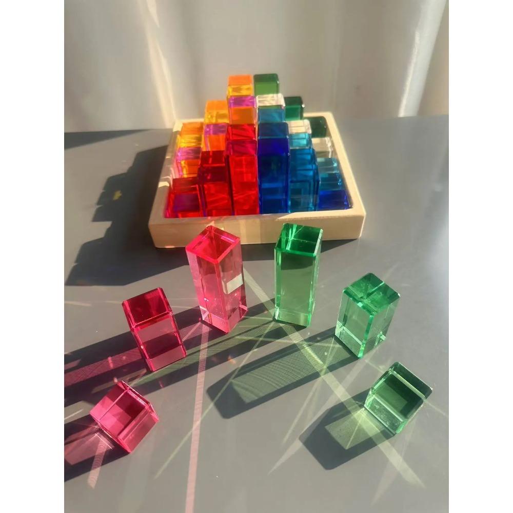 Nový design Montessori hračky prohlédnou duhové Lucite stohovací bloky Akryl Vysoce transparentní pro děti Open Play