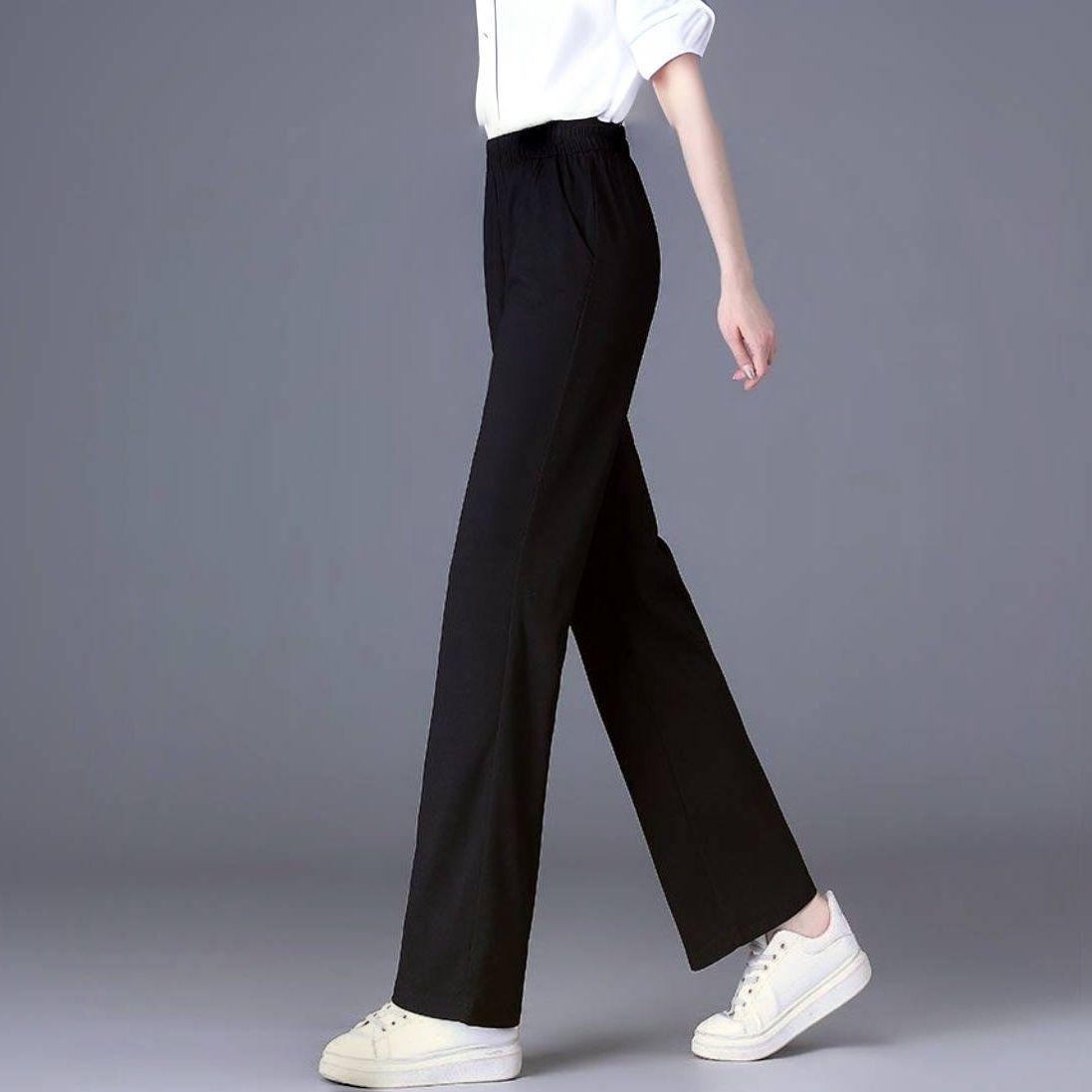 

2026 Women s Black High-Waisted Wide-Leg Pants - Korean Style, Loose, Casual, Thin, Drapey, Spring/Summer. XS (Below 68 lbs)