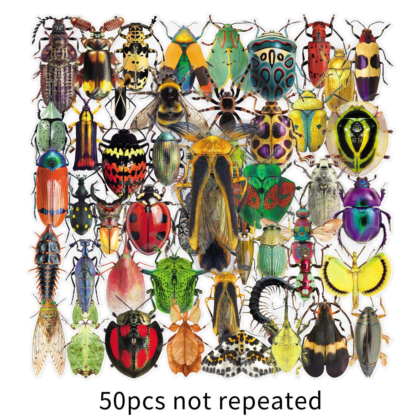 Insect & Animal Cartoon Pattern Sticker Storage Box with 50 Waterproof Sheets