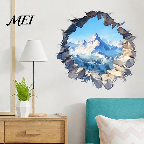 Removable PVC Wall Art Snow Peak Sticker, 3D Landscape Decorative Decal, Durable Mountain Stickers Waterproof Window Film, for Living Room Bedroom