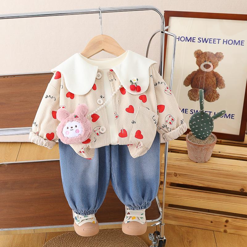 

Девичий весенний костюм-тройка в студенческом стиле: Кардиган с отложным воротником, верхняя одежда и комплект детской одежды 120cm грязно-белый