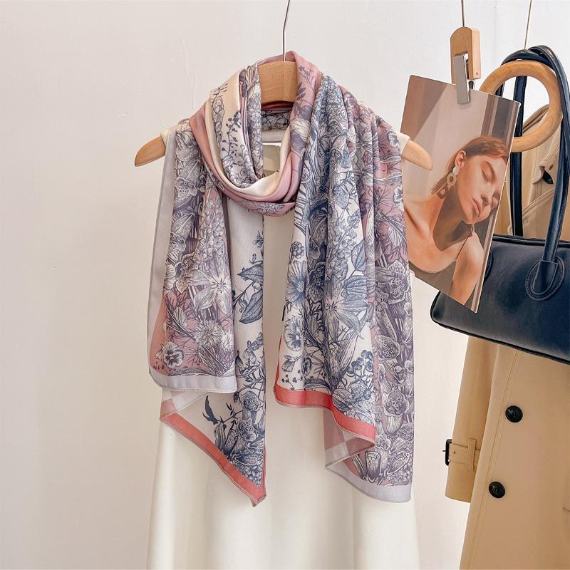 High-end Double-sided Botanical Print Sunscreen Scarf - Women's Trendy, Versatile Shawl