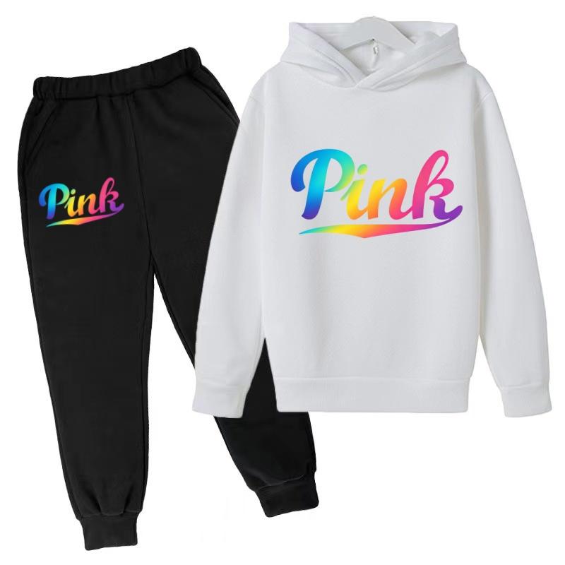 Kids Hoodie Pink Letters Print Coat Boy Girl Toddler 3-12 Years Charming Casual Clothing Top+Pants 2P Leisure Sports Fashion Set