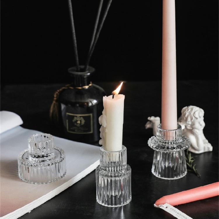 Clear Glass Candle Holder Vertical Stripe Candle Holder for Weddings Restaurant