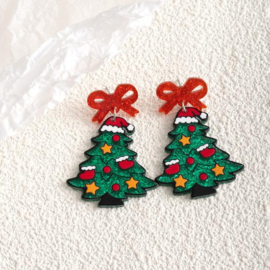 1 Pair Women Drop Earrings Cartoon Style Christmas Tree Shape Sequin Design Acrylic Earrings
