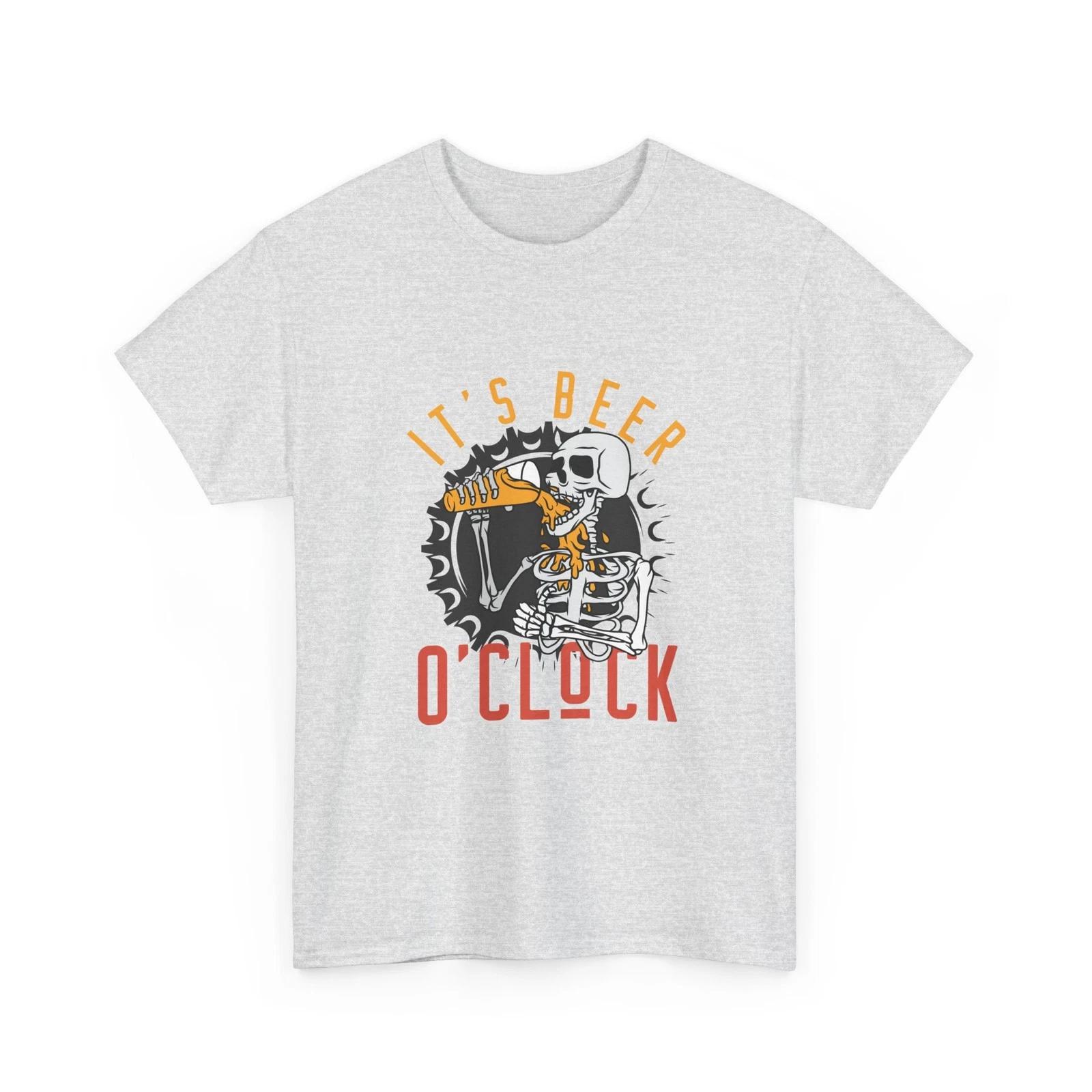 It s Beer O Clock T-Shirt | Skeleton Drinking Beer Graphic Tee, Cotton T-Shirt 3XL