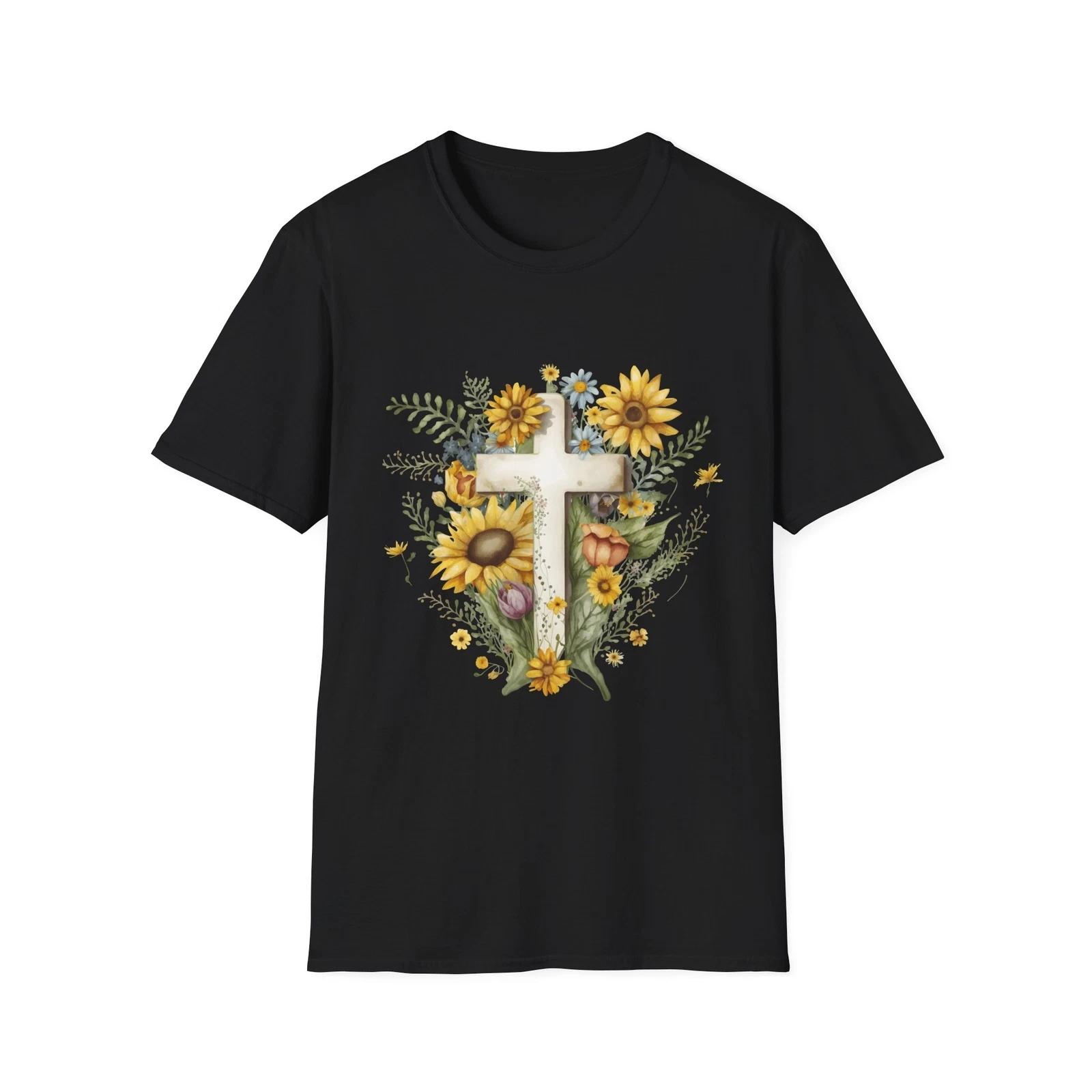 Floral Cross T-Shirt, Bohemian Style Tee, Faith Inspired Gift, Christian S