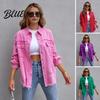 Women Jean Jacket Denim Retro Single-breasted Ripped Hole Turn-down Collar Long Sleeves Young Solid Color