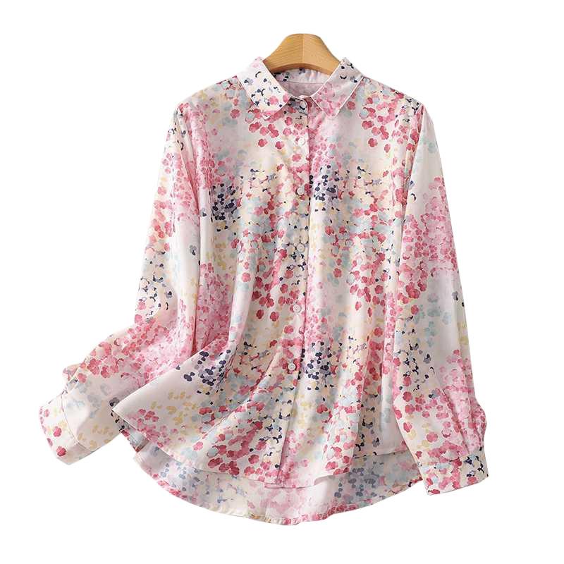 Karon Color Ramie Floral Shirt for Women In Spring Loose Thin Printed Shirt Contrasting Color Casual Blouses & Shirts Top