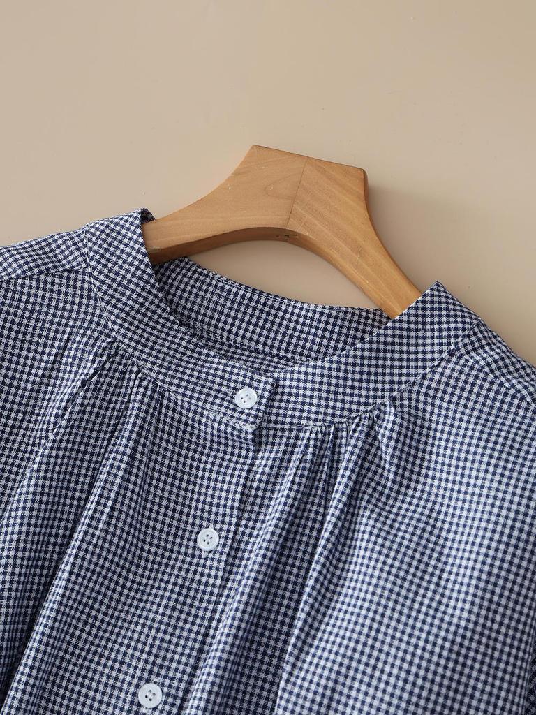 European & American Women's Summer Plaid Tie-Waist Mid-Length Dress - Slimming French Style