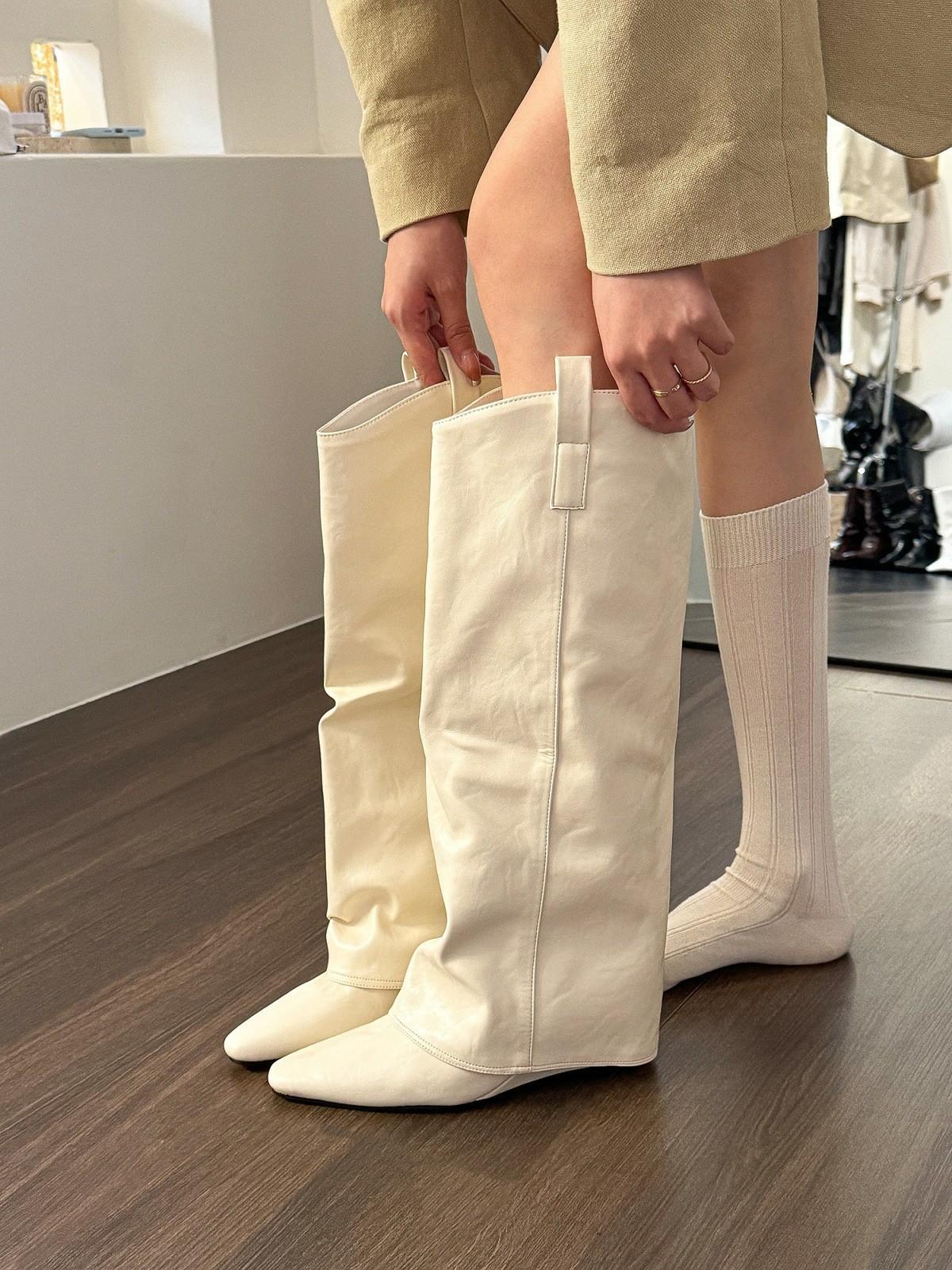 

White Pointed Heel Pants Martin Boots Women s 2025 Autumn Knights Chelsea Boots 35