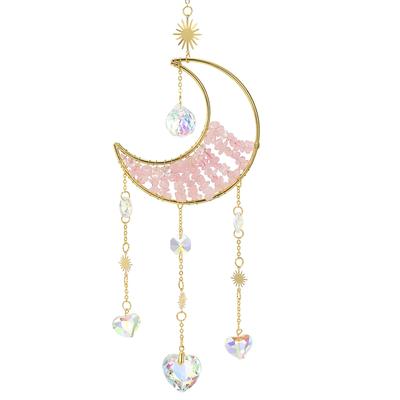 PATIKIL Moon Suncatcher, Pink Crystal Suncatcher for Indoor and Outdoor Use, Windows, Home, Car, Garden, Wedding, Birthday Party Decorations (Pink)