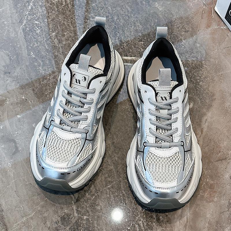 

Женские весенние новые ретро универсальные туфли на платформе, увеличивающие рост, повседневная спортивная обувь 35 серебряный серый