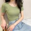 New Summer Round Neck Knitted Short Sleeve T-shirt Women Slim Fit Elastic Solid Casual Women's T Shirts Tops Fashion Elegant Simple Female Tee 26319