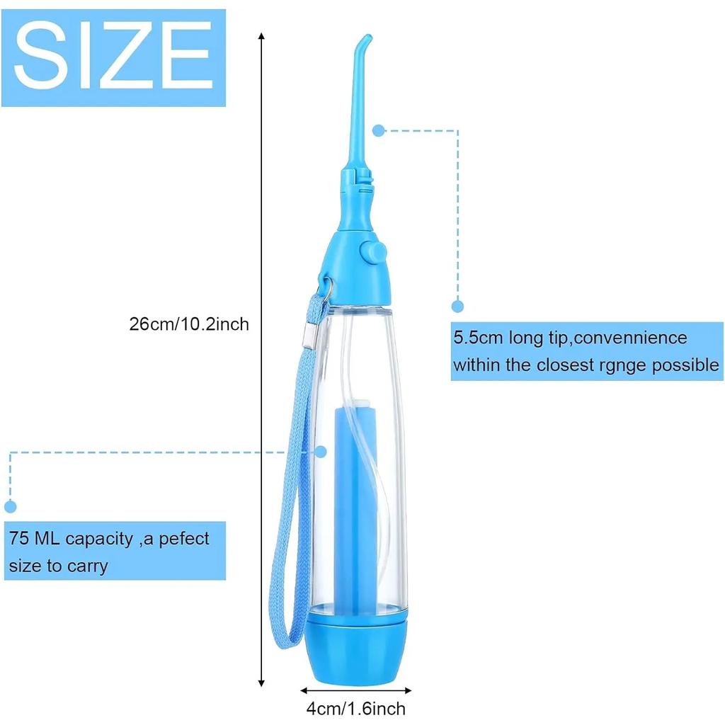 Water Dental Flosser Oral Irrigator Non Electric Portable Cordless Manual Air Pressure Simple Operation for Home and Travel