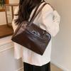 Solid Color Pu Leather Tote Bag Large Capacity Women's Handbag Fashion Boston Shoulder Bag  Girls