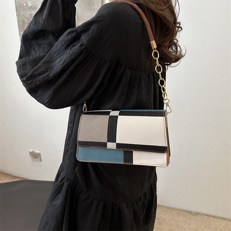 Trendy Fashion Contrast Color Small Square Bag For Women Stylish Summer Handbag