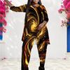 Women Plus Size Round Neck Long Sleeve Printed Layered Top Long Pants Two Piece Set