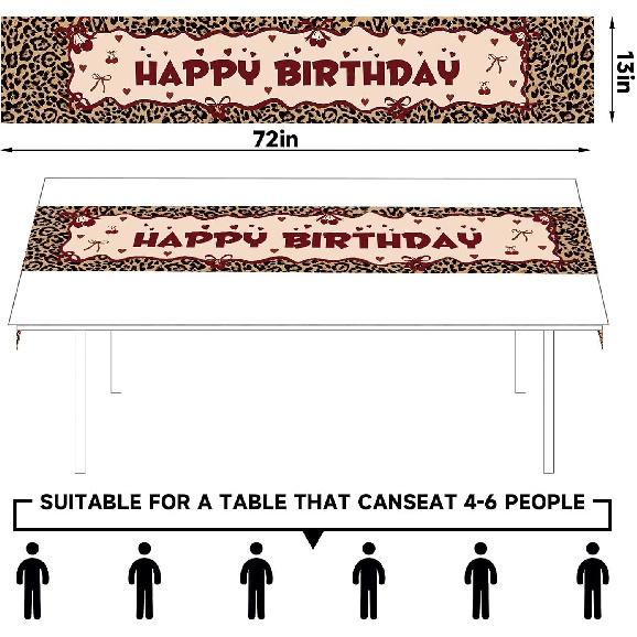 Leopard Print Birthday Table Runner 13 x 72 Inches Cheetah and Cherry Birthday Decorations for Home Kitchen Indoor Holiday Party Farmhouse Decor