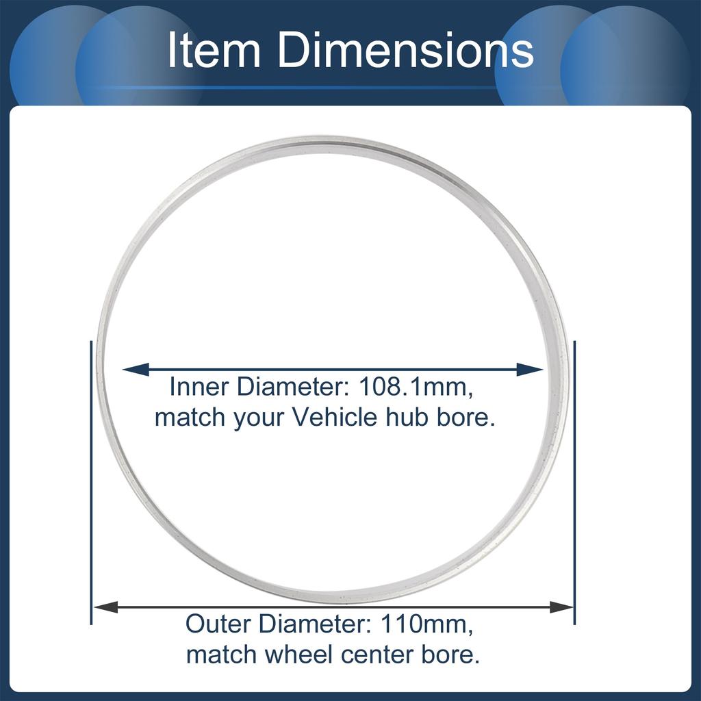 INFINAUTO Hub Centric Rings, 110mm OD x 108.1mm ID, Aluminum Alloy, Silver Tone, 4 Pieces