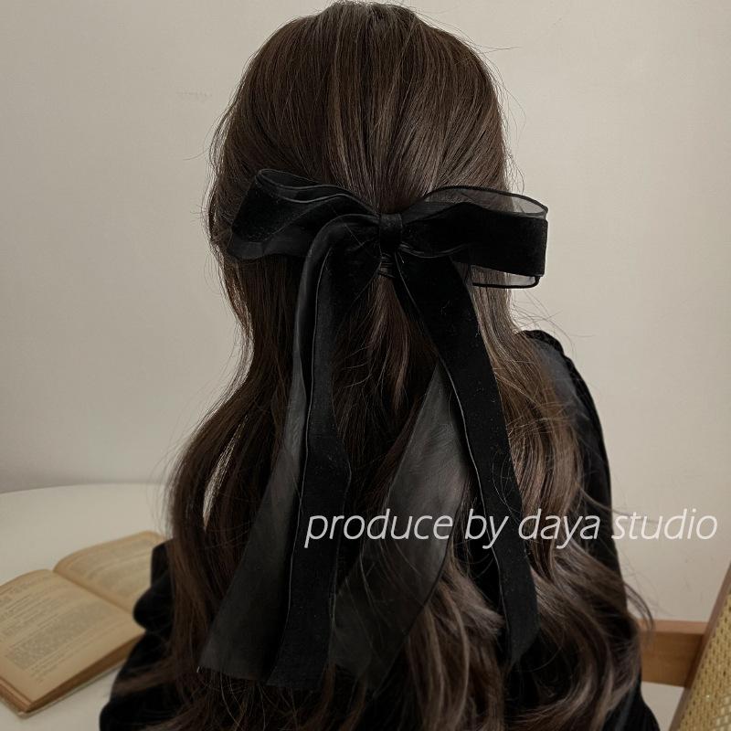 Velvet Bow Streamer Hair Clips French Vintage Style Women Mesh Elegant Fairy Barrettes Luxury Pins Daily Fashion Accessories