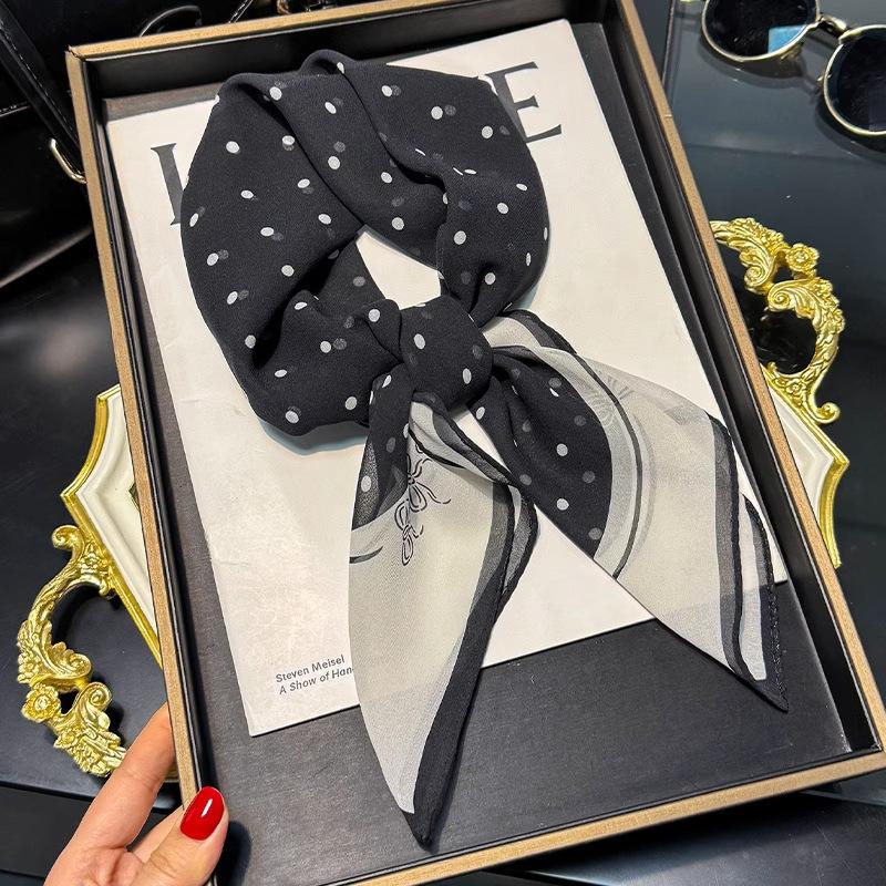 100% Mulberry Silk 65 Silk Double Crepe Retro Polka Dot Square Scarf Women's Spring Summer Thin Elegant High-end Gift Silk Scarf