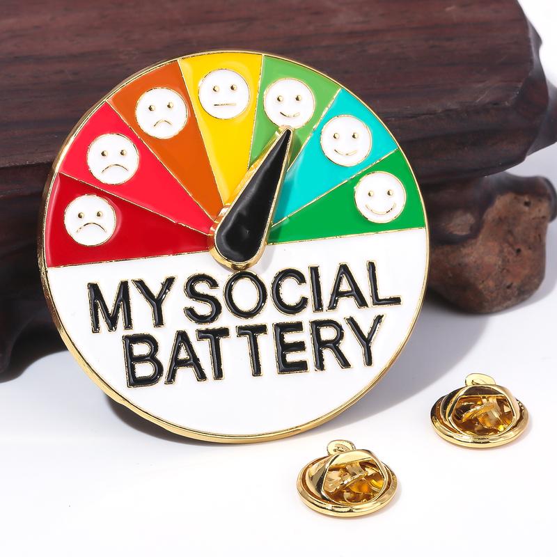 

A Week Mood Conversion Turntable Pin My Social Battery Power Brooch Facial Expression Badge Backpack Jewelry For Men Women сірий