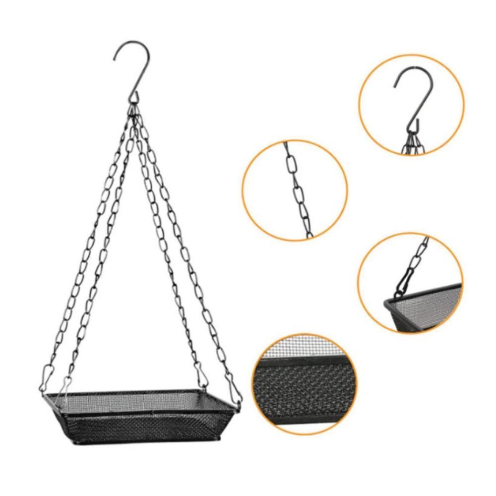 Square Bird Suspended Feeder Large Capacity Bird Chain Tray Hanging Bird Feeder  Balcony