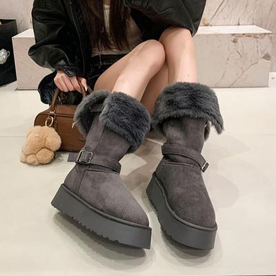Tall Snow Boots Women's 2025 Winter New Versatile Thick-soled Non-slip Heightening Two Wear Piled and Thickened Warm Cotton Shoes