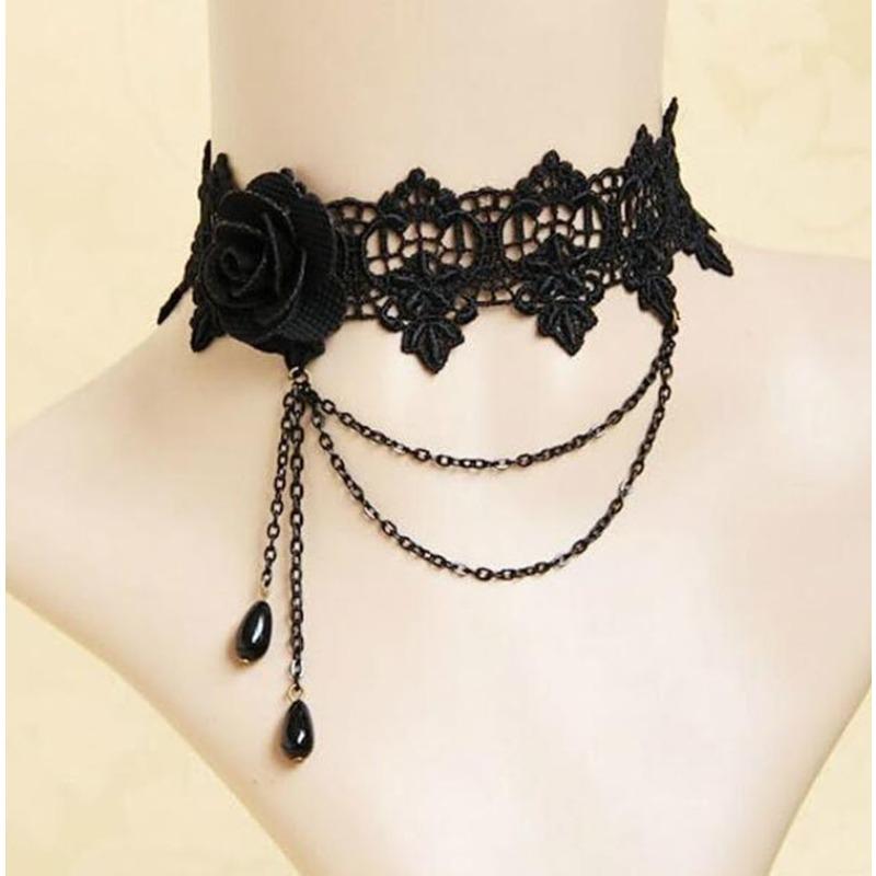 European and American Gothic style, lace necklace, collarbone chain, female choker, minimalist necklace, black punk accessory, collar, neckband