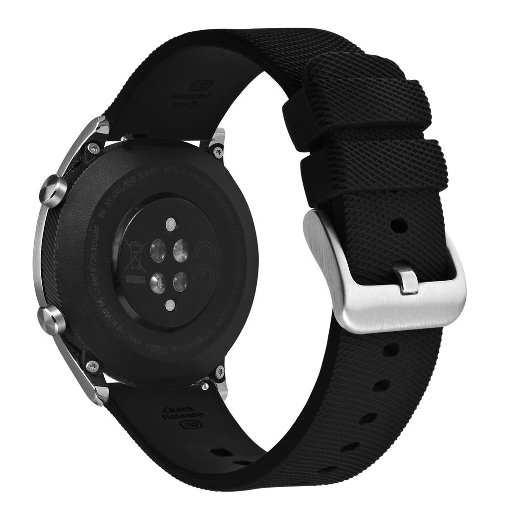 ANNEFIT 17mm Silicone Watch Rubber Replacement Strap with Quick Release Buckle Band, Black/Silver