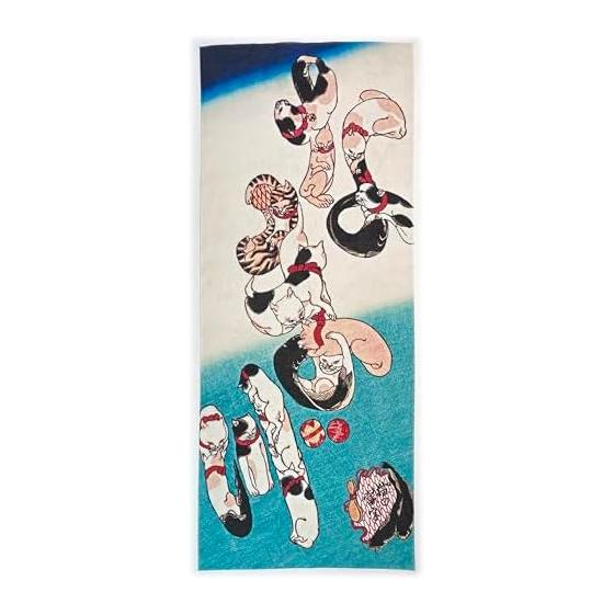 Ukiyo-e Tenugui (Hand Towel) - Namazu (Cat Pun) by Utagawa Kuniyoshi, 100% Cotton, Approx. 87cm x 35cm, Lightweight & Gentle on Skin, Made in Japan