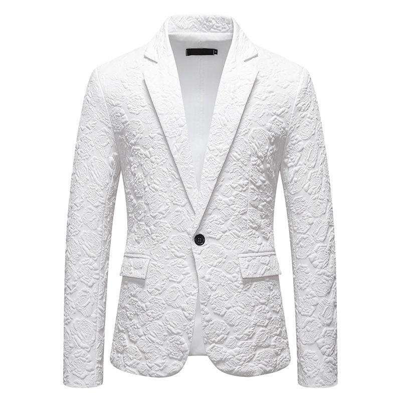 

Mens White Embossed Single Button Blazer Jacket M