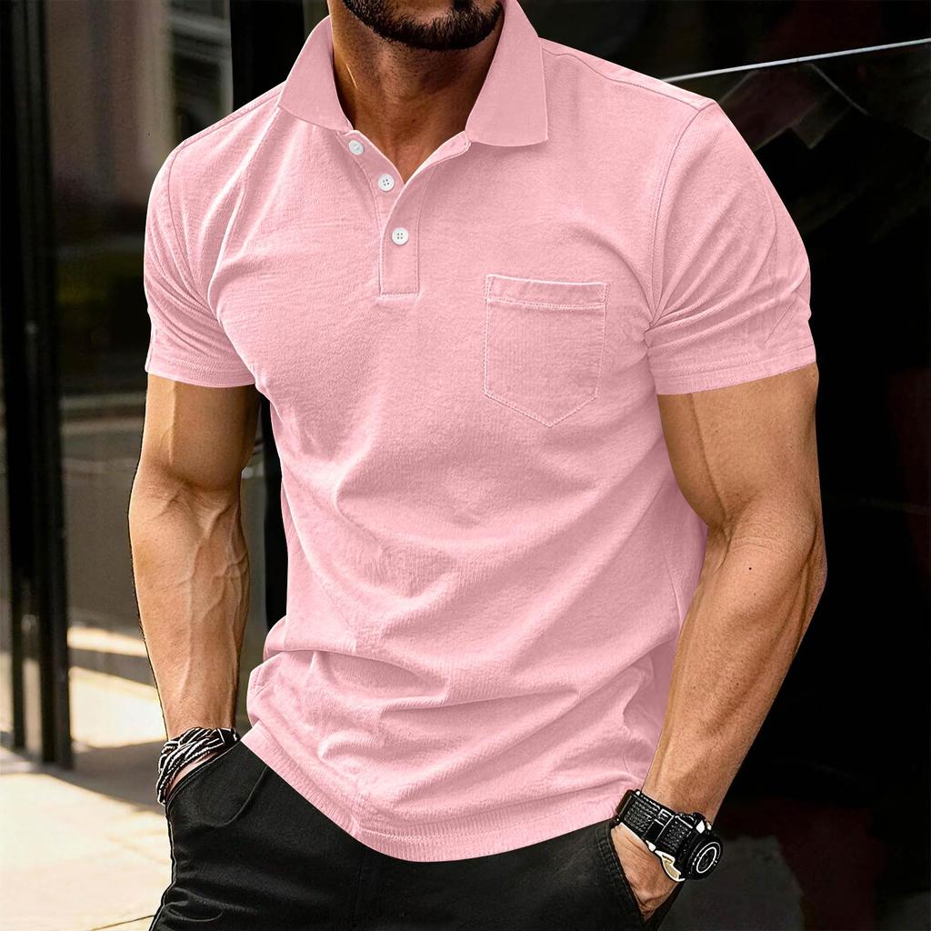 Men’s Short Sleeve Polo Shirt with Chest Pocket Classic Fit Soft Cotton Collared Top for Casual or