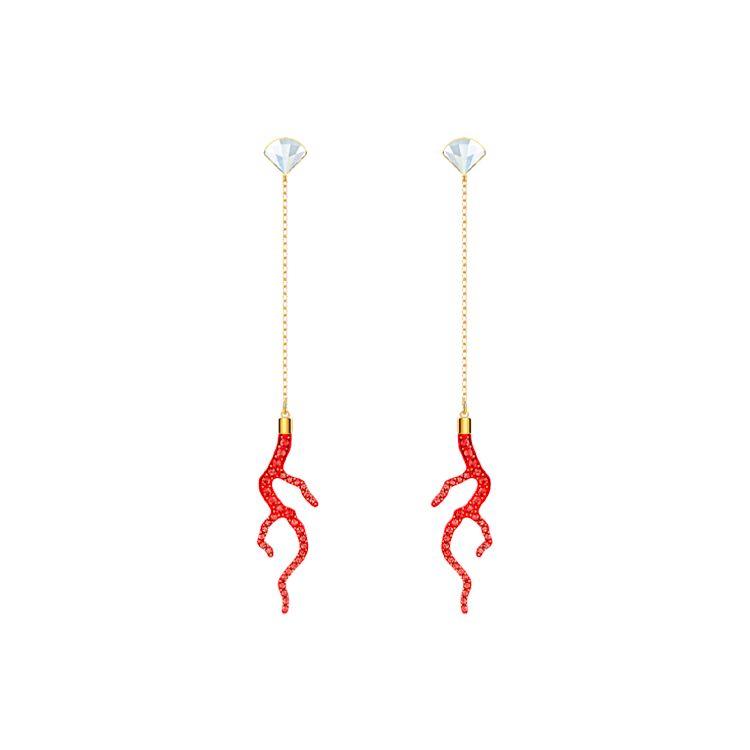 Swarovski Shell Coral Gold Tone Chain Pierced Earrings Women earrings Red 5520662 Box (Random Color),Red