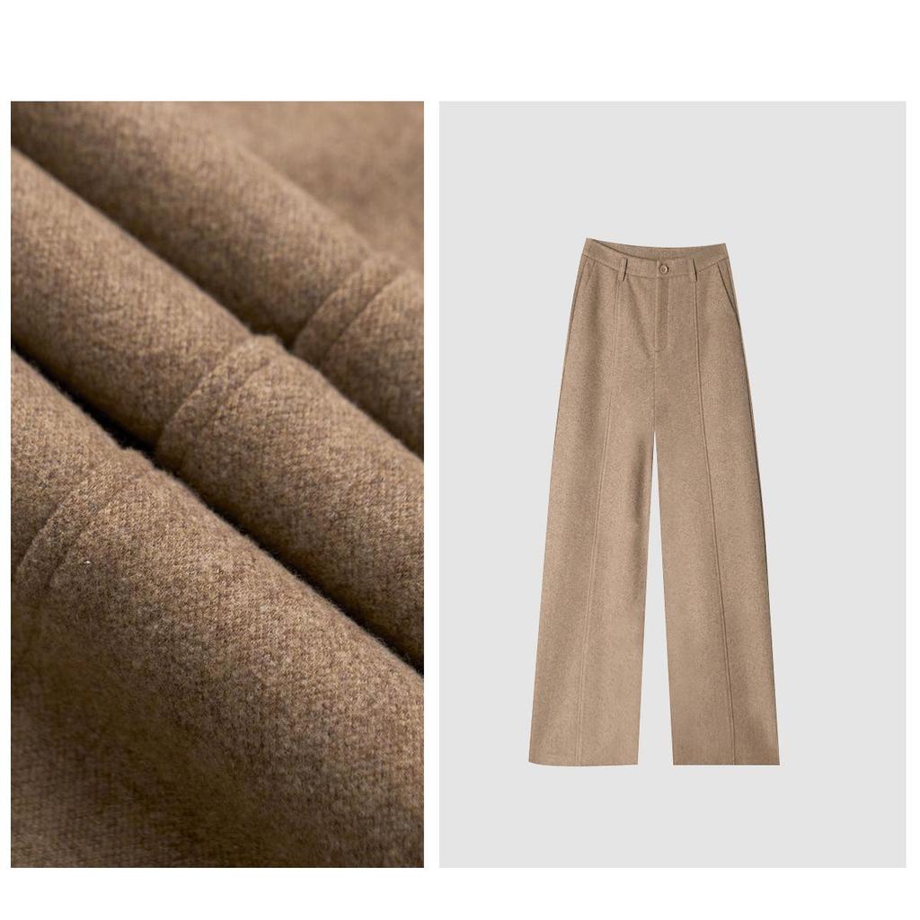 Stylish Wide-Leg Winter Blend Mulberry Silk & Wool Women's Casual Trousers with Center Crease