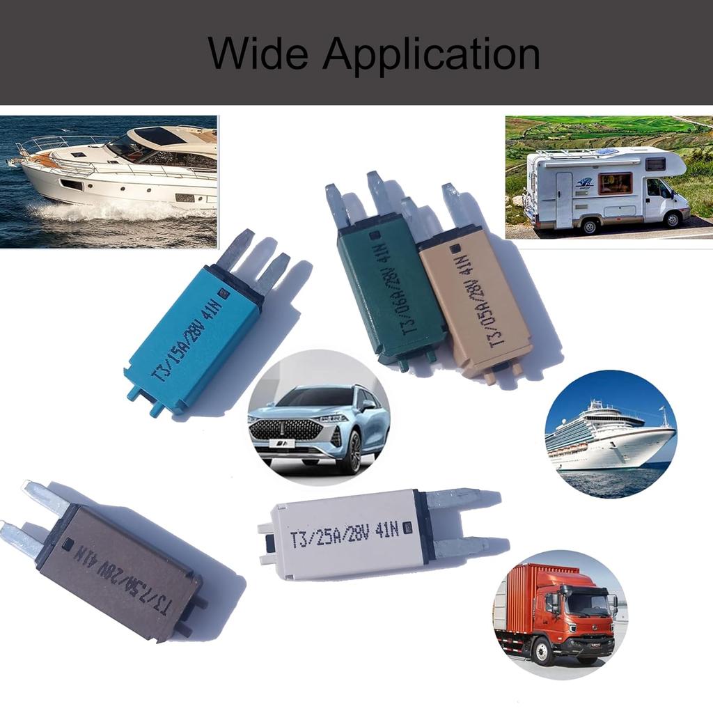 28V DC Manual Reset Fuse Mini Blade-Style Reset Circuit Breaker Fuse for Breaker Automotive Marine 8PCS Mixed (5A,6A,7.5A,10A,15A,20A,25A,30A)