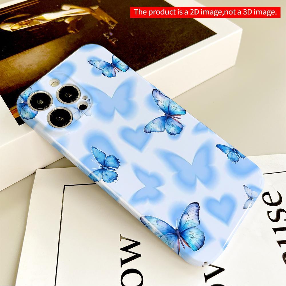 Blue Butterflies On Heart Background Phone Case All Inclusive Film Hard Phone Case, Compatible with iPhone 18 Pro Max 17 16 15 14 13 12 11