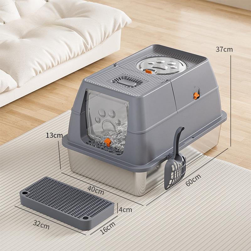 

Stainless Steel Cat Sandbox Self-cleaning Cats Litter Box Pets Cats Kitten Cleaning Litter Pet Puppy Dog Kittens House Toilet темно-серого