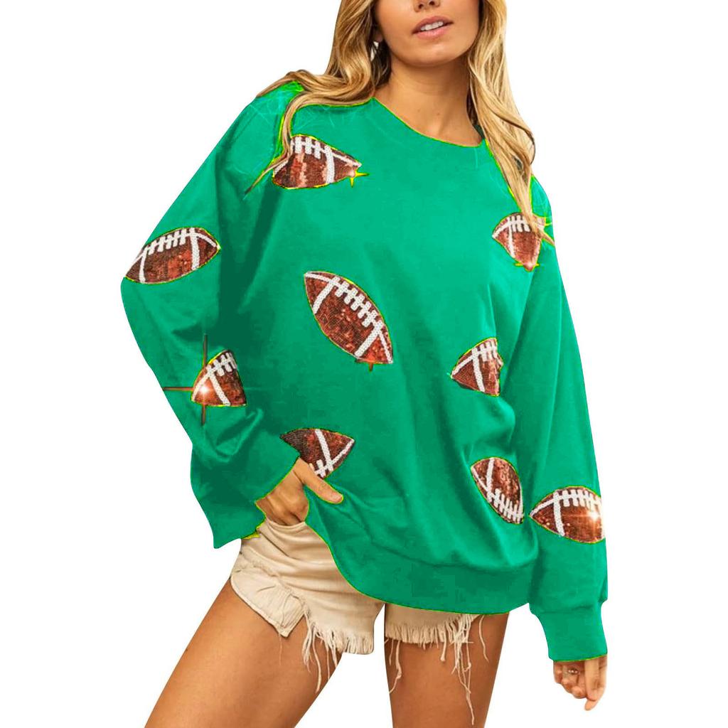Ladies' Casual And Fashionable Round Neck Top With Ball Print Hooded T-shirt Long Sleeved Sweatshirt