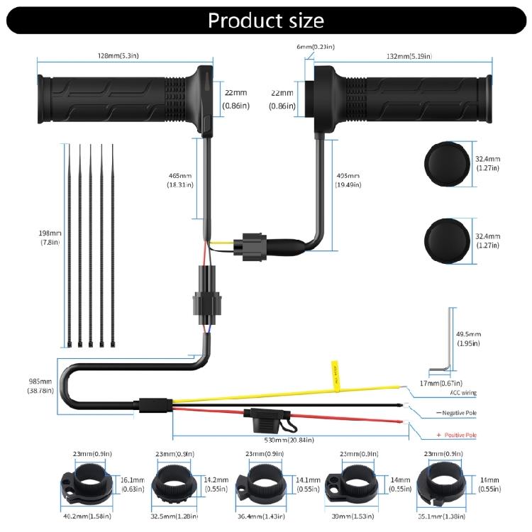 Small Temperature Control Heated Motorcycle Grips 6 Customizable Levels Motorbike Heating Grips for Modification Use