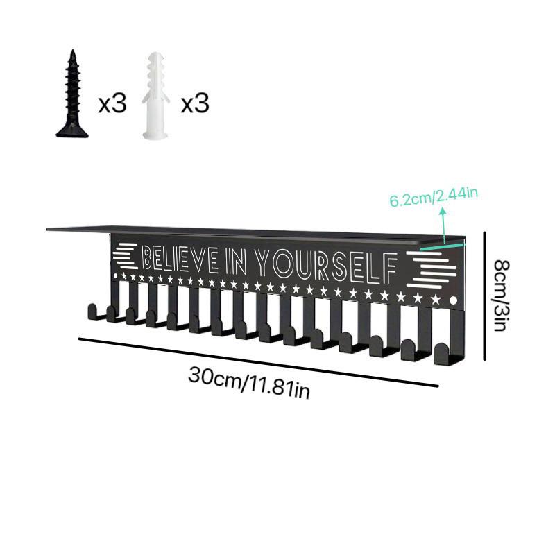 Wall Mounted Medal Display Rack Metal Trophy Shelf Medal Hanger Display With 15 Hooks Medal Holder Sturdy Honor Ribbon Organizer
