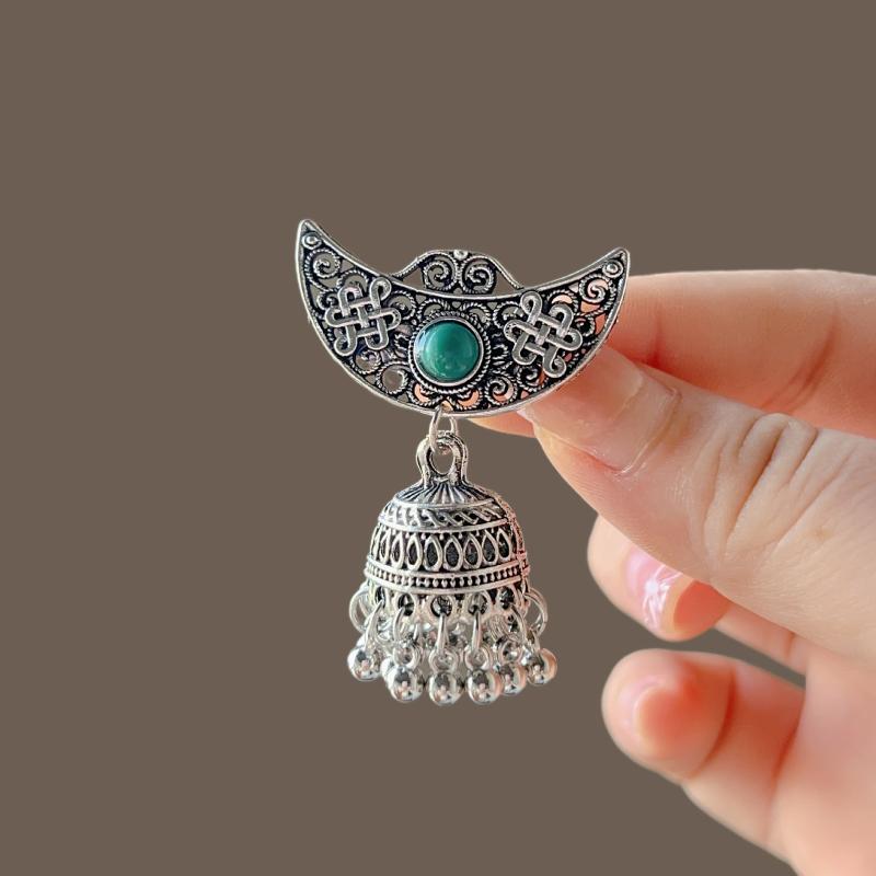 

Vintage Turquoise Tassel Hair Clip Elegant Pearl Ethnic Style Hairpin Side Clip Headdress Chinese Style Hair Accessories