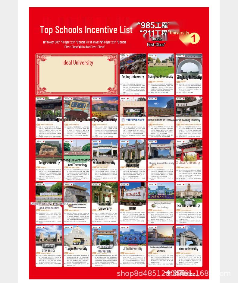 Motivational Wall Sticker: 100 Top Universities for Gaokao Inspiration