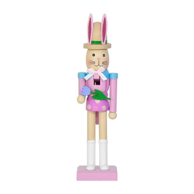 

Wood Easter Rabbit Nuts Figurine for Tabletop Mantels Shelf Living Room Holiday Decoration Festival Celebration рожевий