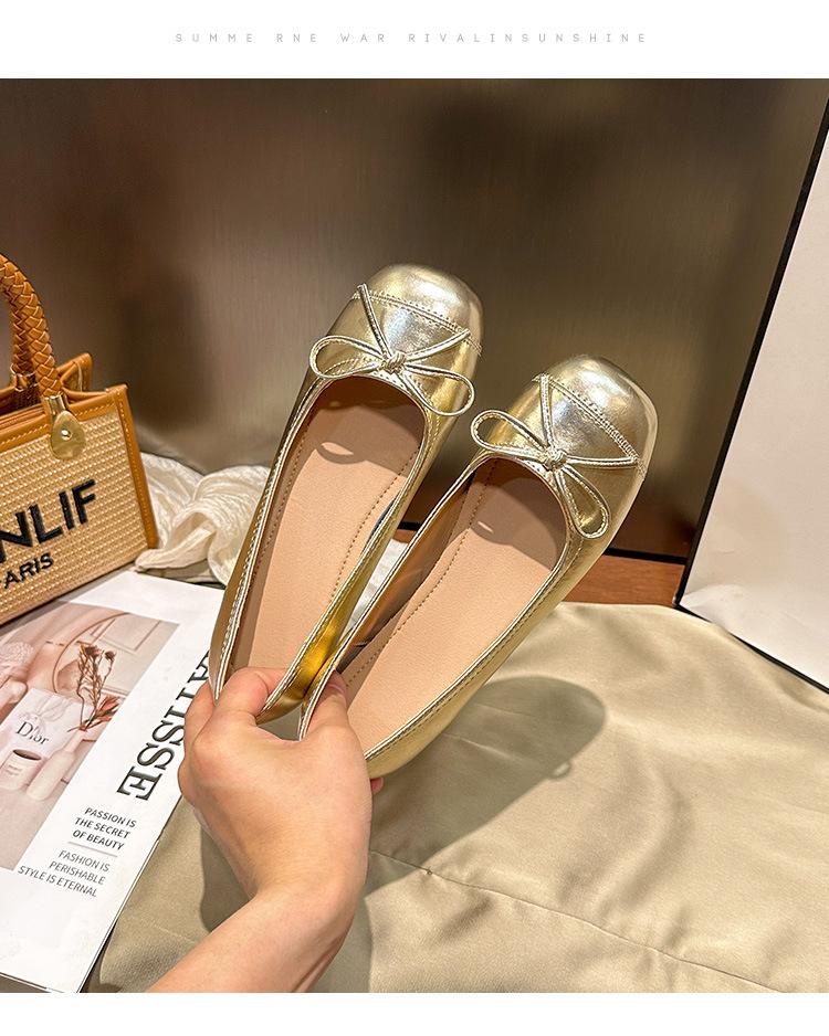 

Temperament ballet shoes summer 2025 new square head shallow mouth bow inner height increase soft sole versatile single shoes women 39